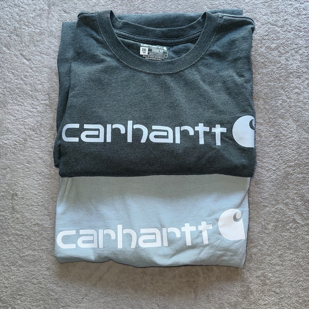 Carhartt Mens 3XL Lot 2 Graphic Loose Fit Work T Shirts Gray Blue K195
